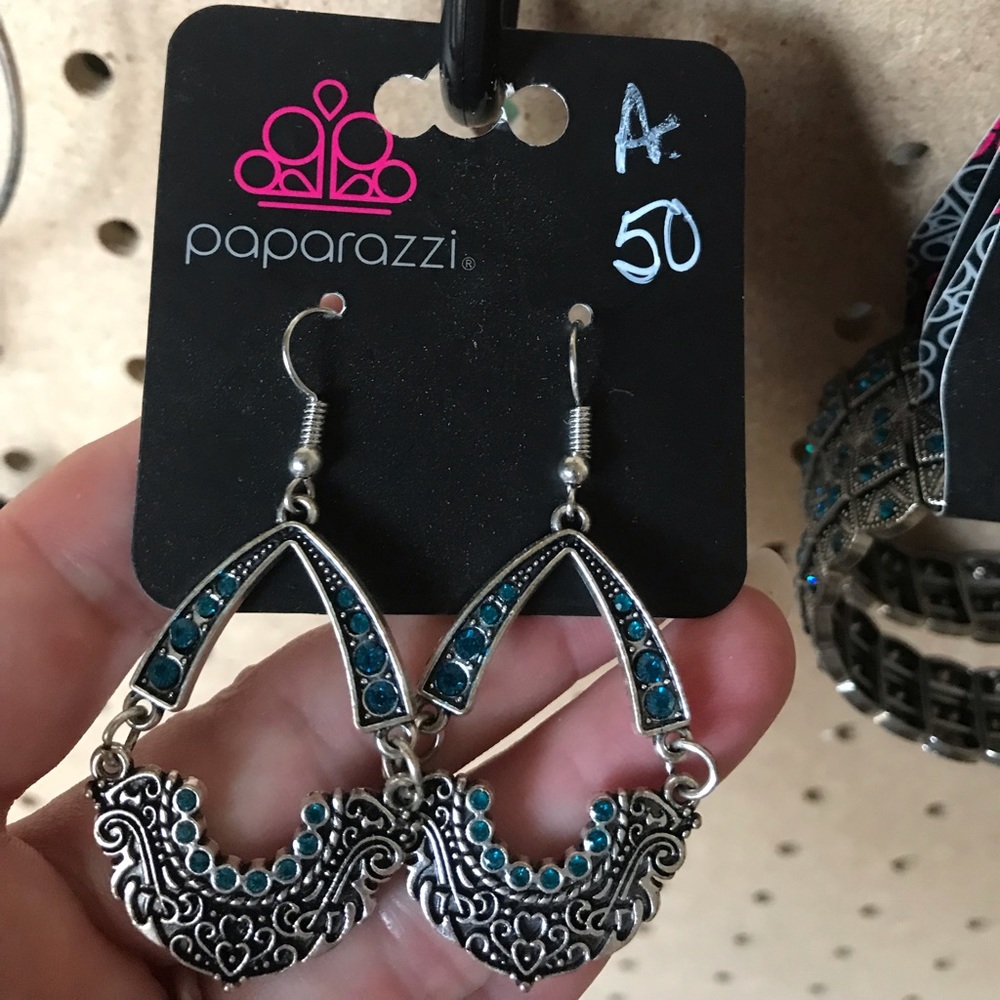 Filigree earrings with aquamarine toppers.